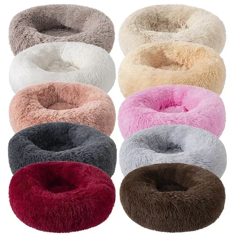 Long haired ultra soft pet cat bed plush washable calming bed donut bed comfortable sleeping artifact