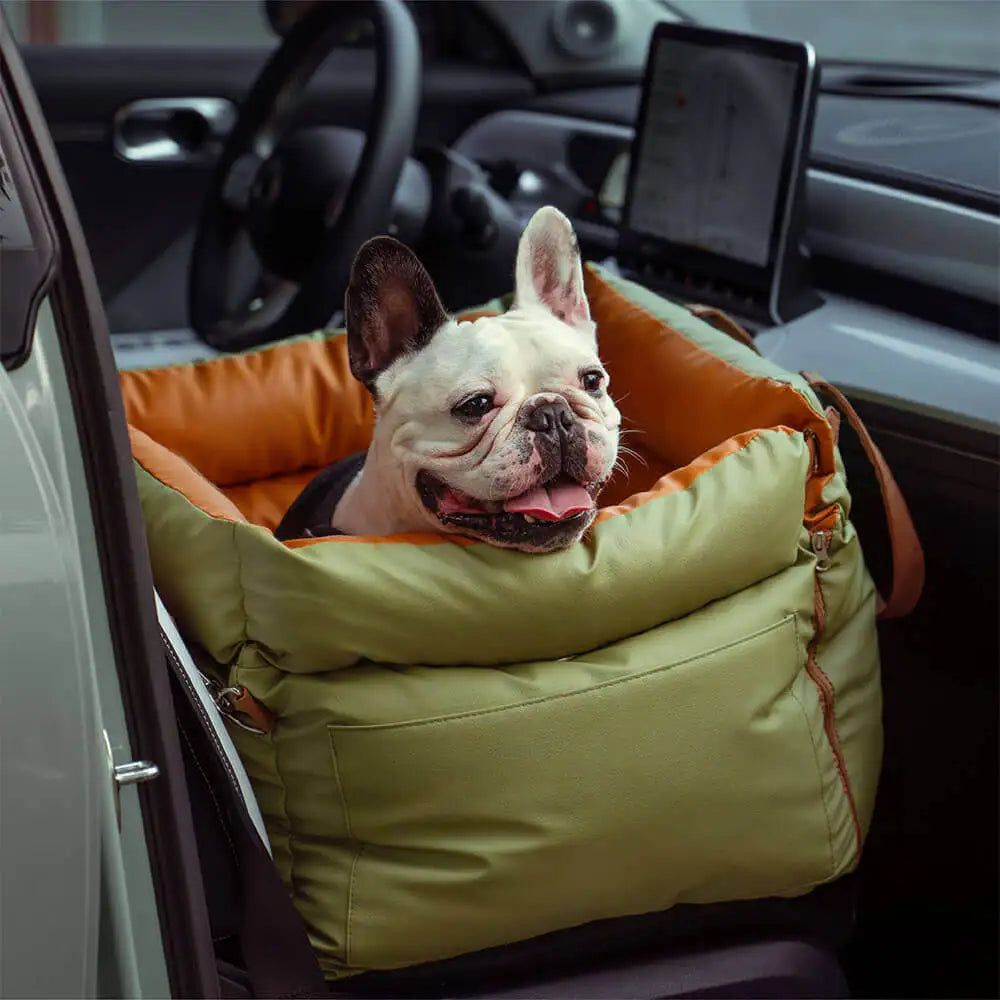 Deluxe Faux Leather Dog Car Seat Booster Bed – Stylish and Comfortable Travel Bed