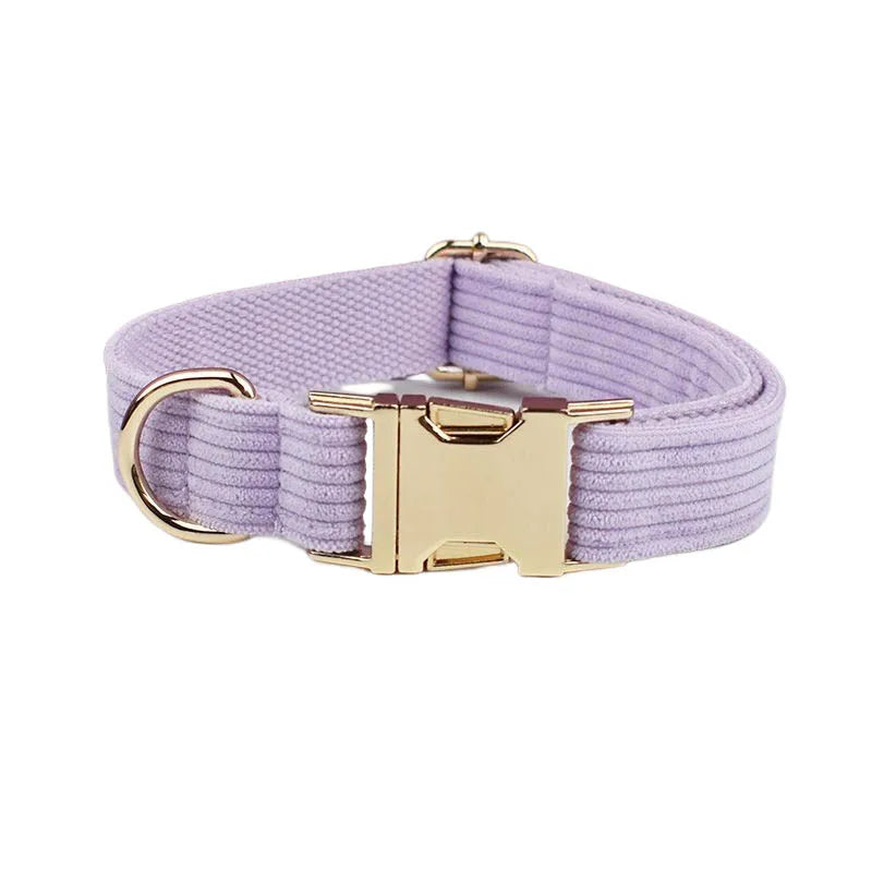 Pink Purple Corduroy Dog Collar And Leash Set