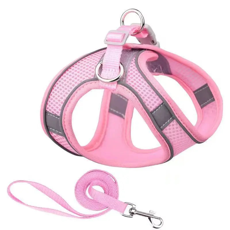 GlowEase Pink – Soft & Reflective Dog Harness with Leash