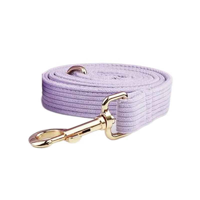 Pink Purple Corduroy Dog Collar And Leash Set