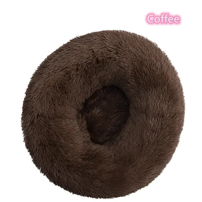 Long haired ultra soft pet cat bed plush washable calming bed donut bed comfortable sleeping artifact