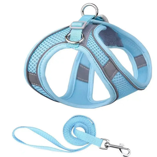 GlowEase Blue – Soft & Reflective Dog Harness with Leash