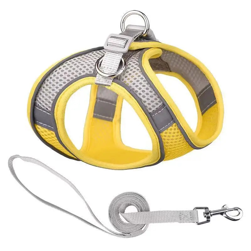 GlowEase Yellow – Soft & Reflective Dog Harness with Leash