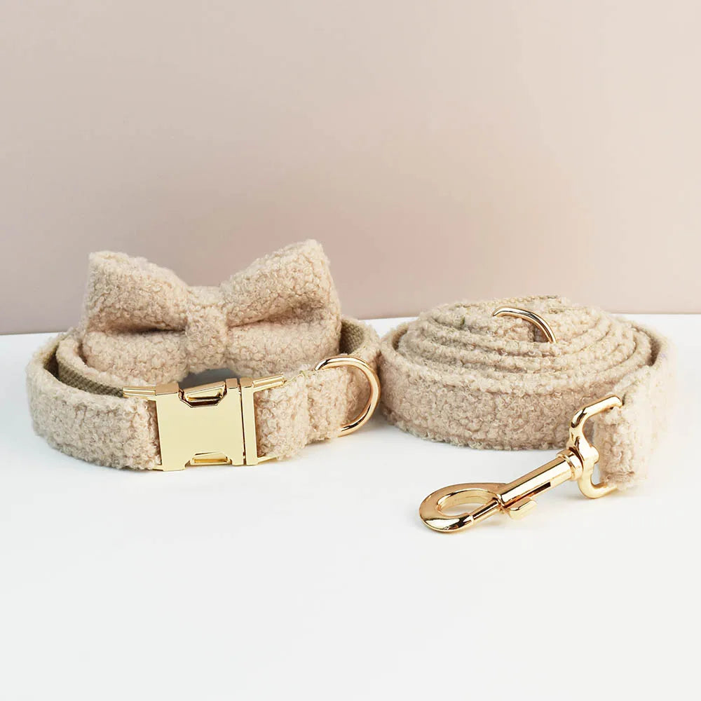 Teddy Velvet Dog Collar & Leash Set for Dogs